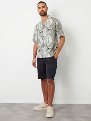 Threadbare Black Tropical Short Sleeve Striped Linen Blend Shirt - Image 3 of 4