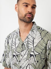 Threadbare Black Tropical Short Sleeve Striped Linen Blend Shirt - Image 4 of 4