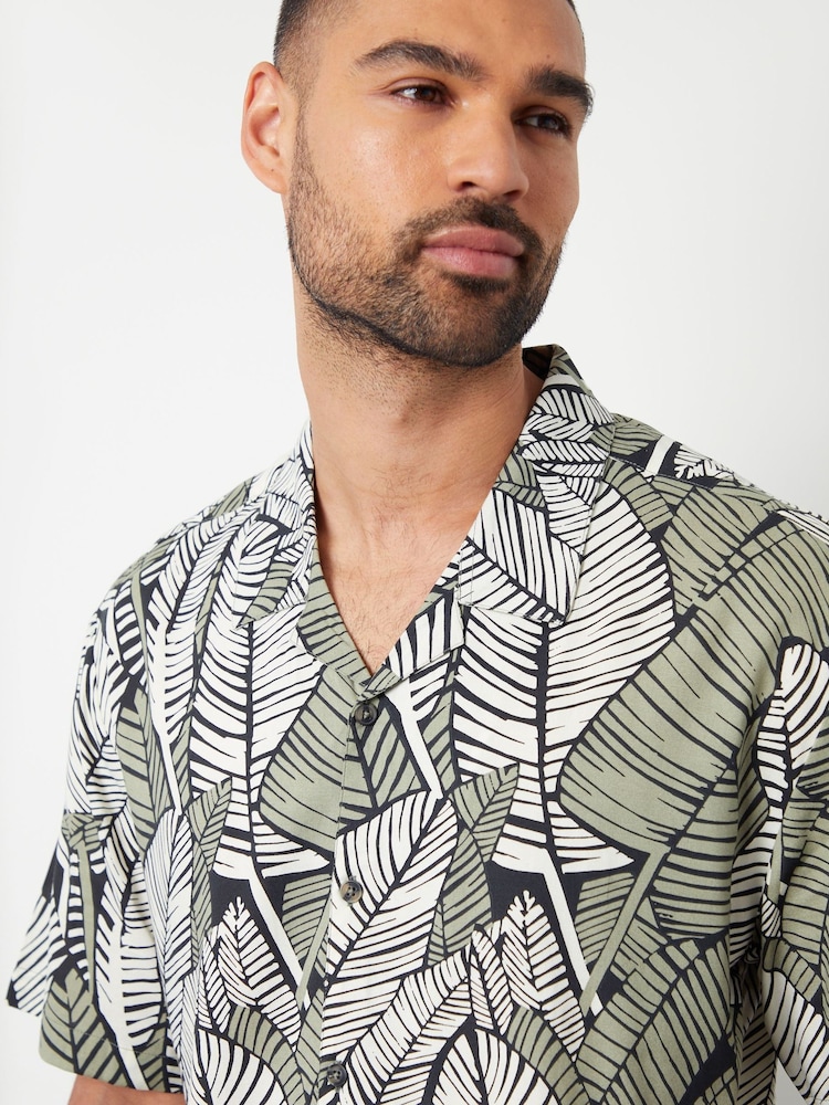 Threadbare Black Tropical Short Sleeve Striped Linen Blend Shirt - Image 4 of 4