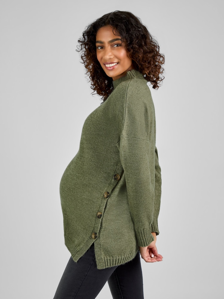 JoJo Maman Bébé Khaki Green Turtle Neck Maternity & Nursing Jumper - Image 2 of 4