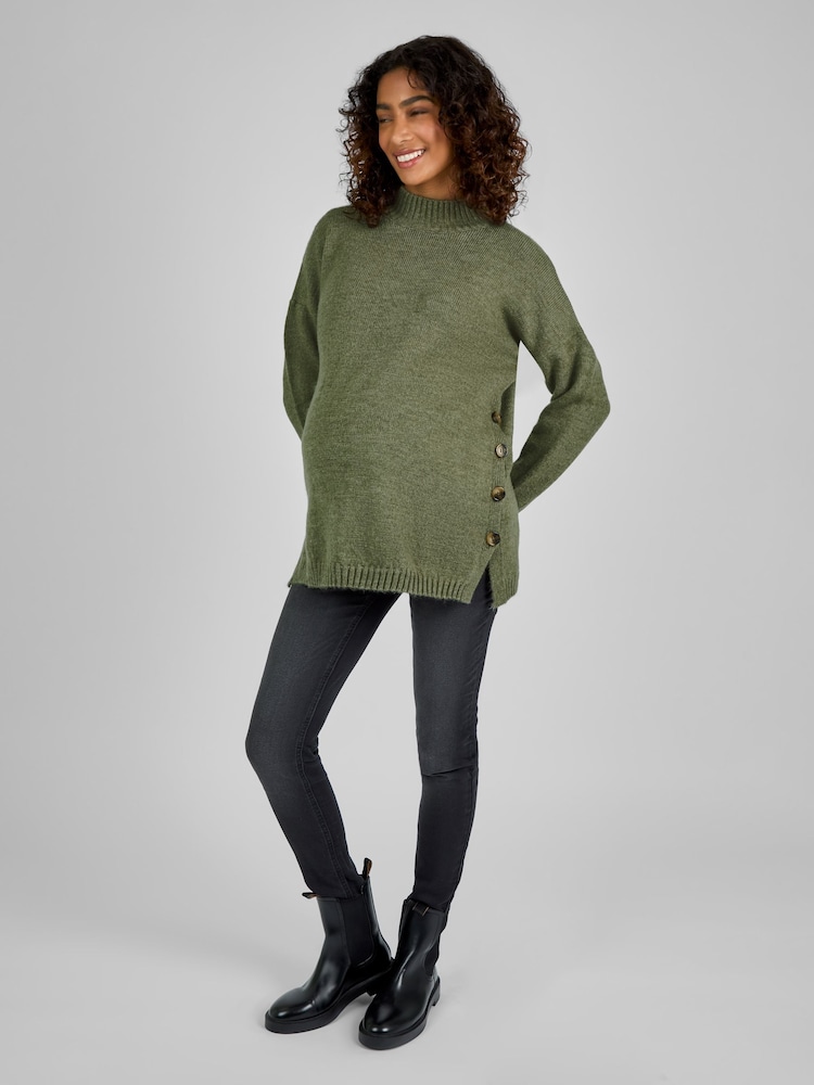 JoJo Maman Bébé Khaki Green Turtle Neck Maternity & Nursing Jumper - Image 2 of 4