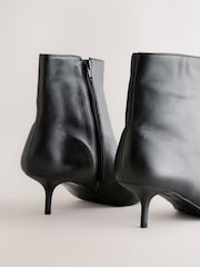 Black Leather Premium Bow Pointed Toe Heeled Ankle Boots - Image 3 of 5