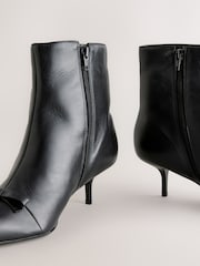 Black Leather Premium Bow Pointed Toe Heeled Ankle Boots - Image 4 of 5