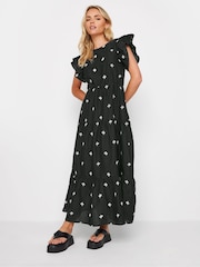 PixieGirl Petite Black 100% Cotton Frill Sleeve Embrodiered Maxi Dress - Image 1 of 4