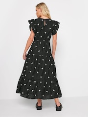 PixieGirl Petite Black 100% Cotton Frill Sleeve Embrodiered Maxi Dress - Image 3 of 4