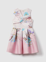 Reiss Pink Marti 4-9 yrs Floral Scuba Twist Fit-and-Flare Dress - Image 2 of 5