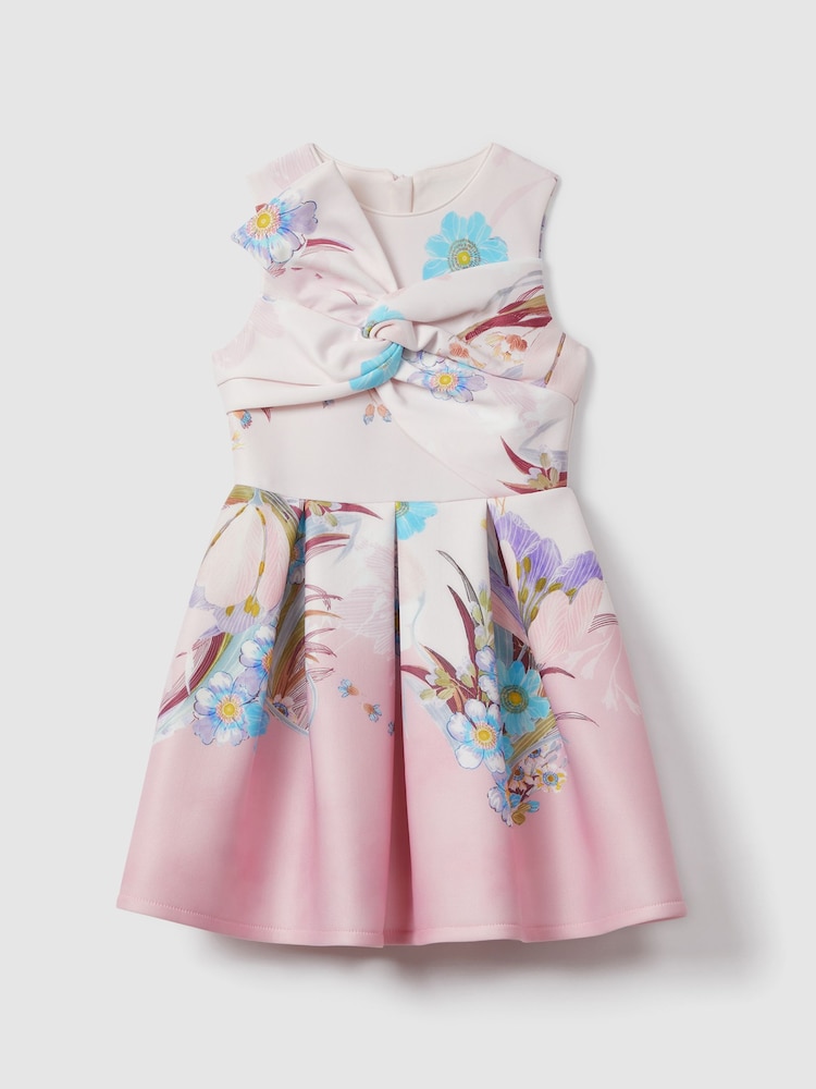 Reiss Pink Marti 4-9 yrs Floral Scuba Twist Fit-and-Flare Dress - Image 2 of 5
