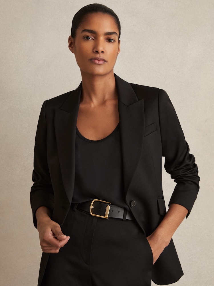 Reiss Black Iyla Leather Half Keeper Belt - Image 2 of 4