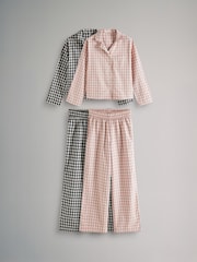 The Set Pink Gingham Check/Black Gingham Check 2 Pack Flannel Long Sleeve Button Through Pyjamas - Image 1 of 11