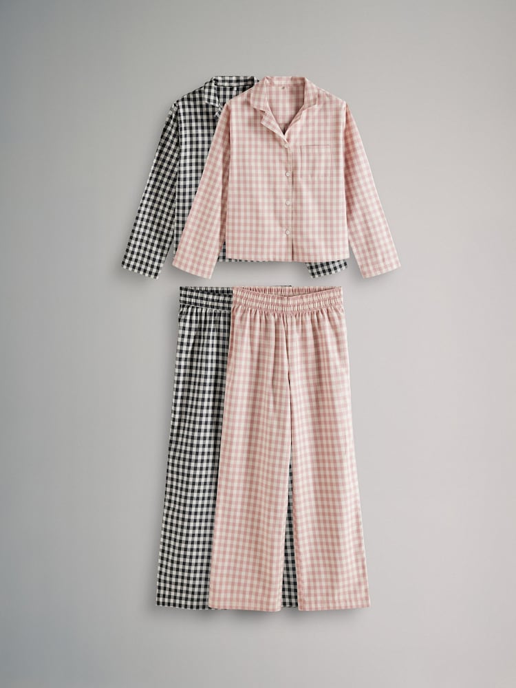 The Set Pink Gingham Check/Black Gingham Check 2 Pack Flannel Long Sleeve Button Through Pyjamas - Image 1 of 11