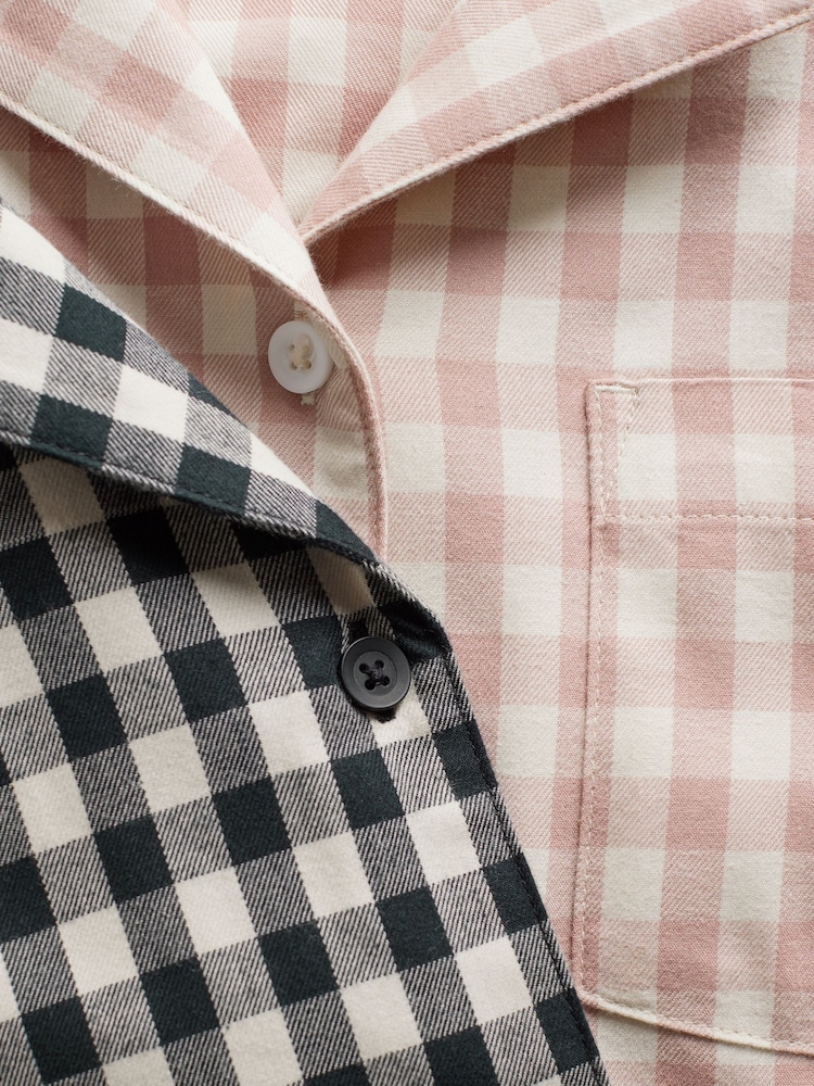The Set Pink Gingham Check/Black Gingham Check 2 Pack Flannel Long Sleeve Button Through Pyjamas - Image 11 of 11