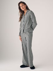 The Set Pink Gingham Check/Black Gingham Check 2 Pack Flannel Long Sleeve Button Through Pyjamas - Image 2 of 11