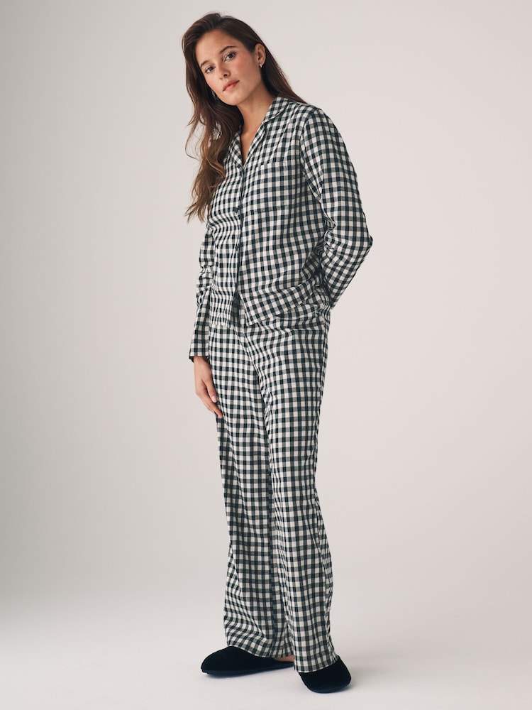 The Set Pink Gingham Check/Black Gingham Check 2 Pack Flannel Long Sleeve Button Through Pyjamas - Image 2 of 11
