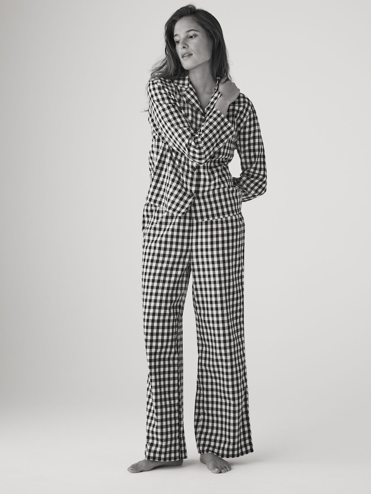 The Set Pink Gingham Check/Black Gingham Check 2 Pack Flannel Long Sleeve Button Through Pyjamas - Image 3 of 11