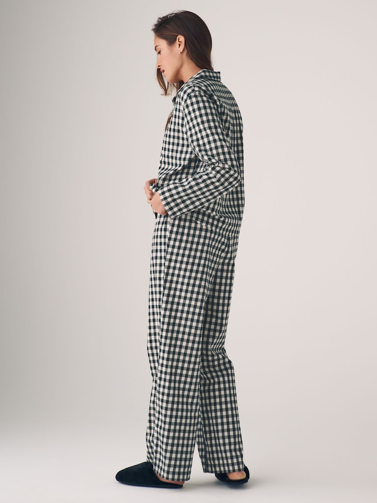 The Set Pink Gingham Check/Black Gingham Check 2 Pack Flannel Long Sleeve Button Through Pyjamas - Image 5 of 11