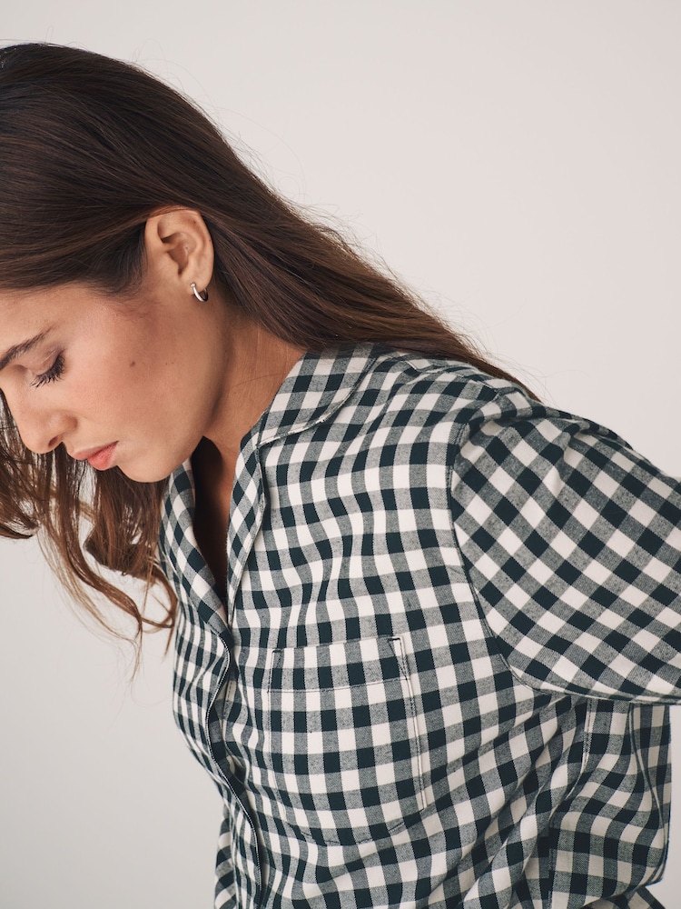 The Set Pink Gingham Check/Black Gingham Check 2 Pack Flannel Long Sleeve Button Through Pyjamas - Image 6 of 11