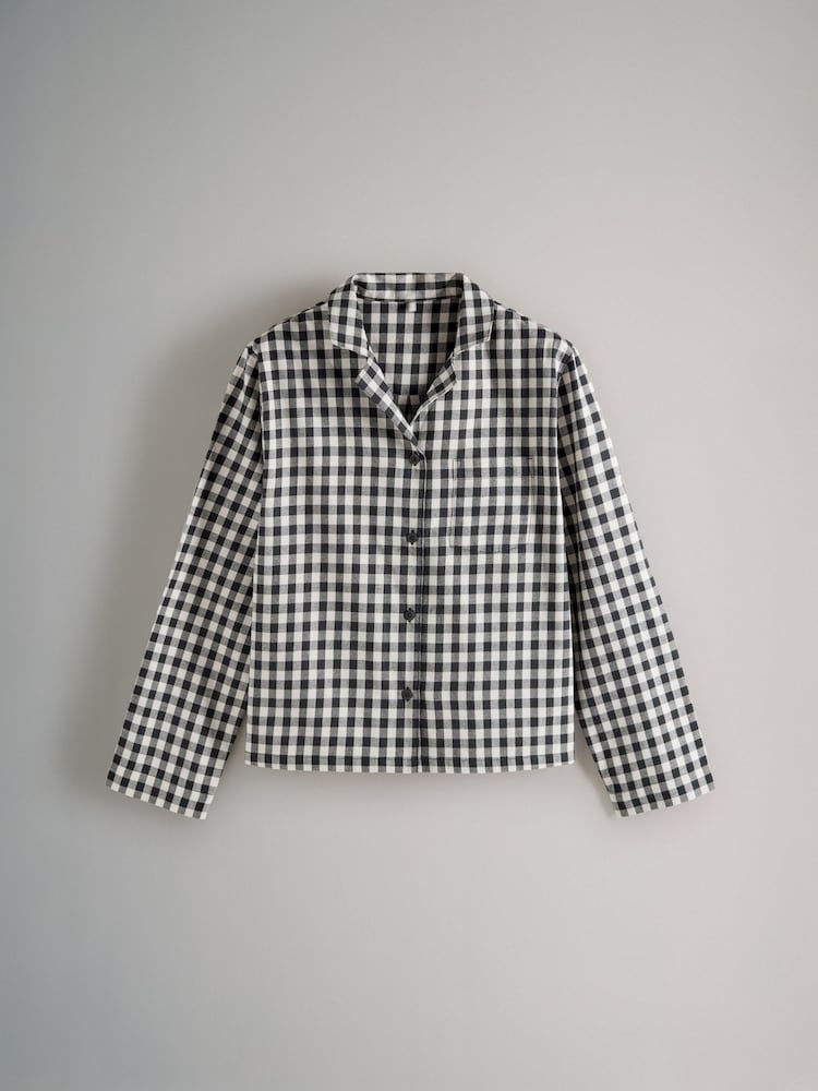 The Set Pink Gingham Check/Black Gingham Check 2 Pack Flannel Long Sleeve Button Through Pyjamas - Image 7 of 11