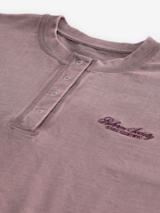 Purple Chest Graphic Relaxed Fit Washed Popper Front Henley Wide Sleeve 100% Cotton Sweatshirt - Image 7 of 8