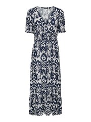 ONLY Blue Graphic Print V-Neck Puff Sleeve Maxi Dress - Image 6 of 7