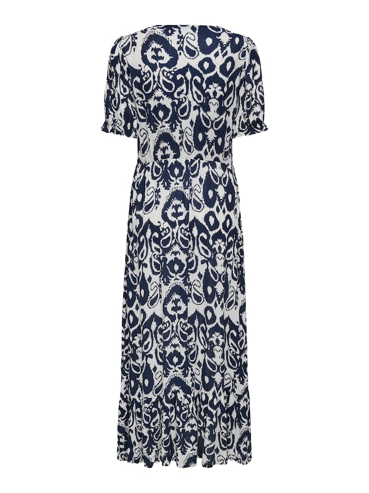ONLY Blue Graphic Print V-Neck Puff Sleeve Maxi Dress - Image 7 of 7