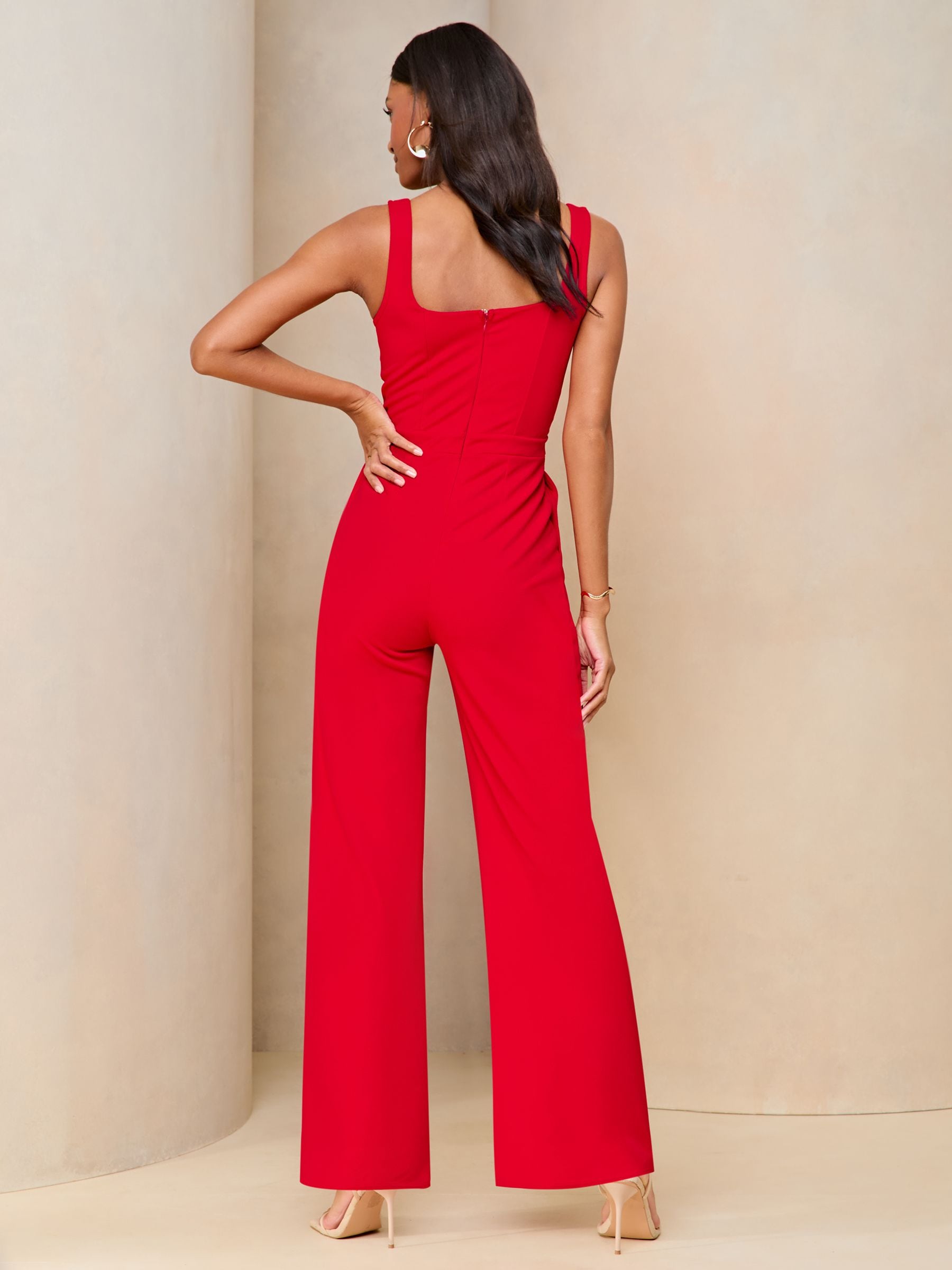 Red wide leg jumpsuit uk discount