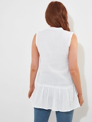 Joe Browns White Basic Sleeveless Frilly 100% Cotton Tunic - Image 3 of 7