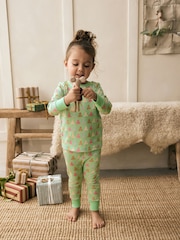 Green/Pink Tree 100% Cotton Christmas Pyjamas (9mths-16yrs) - Image 1 of 7