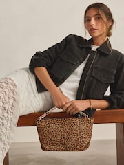 Leopard Leather Oversized Chain Clutch Bag - Image 1 of 9