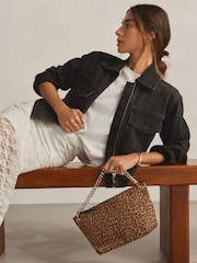 Leopard Leather Oversized Chain Clutch Bag - Image 2 of 9