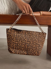 Leopard Leather Oversized Chain Clutch Bag - Image 3 of 9