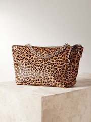 Leopard Leather Oversized Chain Clutch Bag - Image 5 of 9