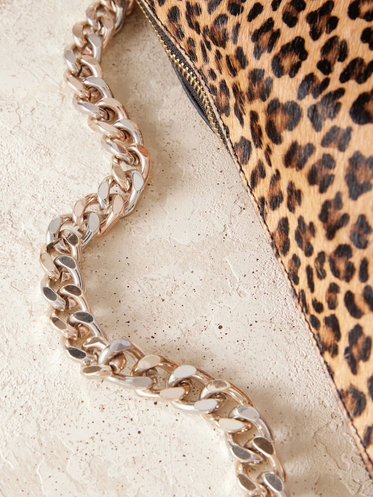Leopard Leather Oversized Chain Clutch Bag - Image 9 of 9