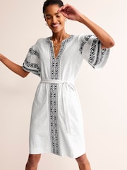 Boden White 100% Cotton Embroidered Jersey Short Dress - Image 2 of 5
