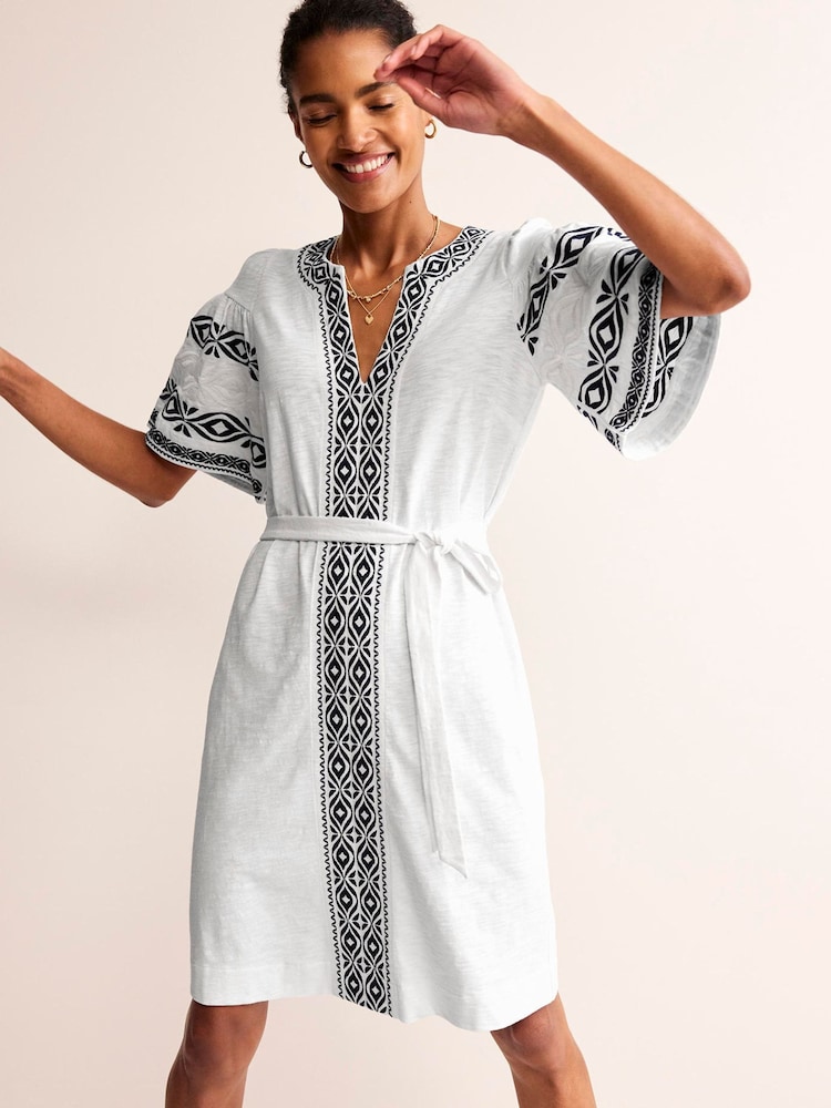 Boden White 100% Cotton Embroidered Jersey Short Dress - Image 2 of 5