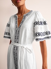 Boden White 100% Cotton Embroidered Jersey Short Dress - Image 4 of 5