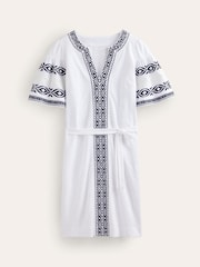 Boden White 100% Cotton Embroidered Jersey Short Dress - Image 5 of 5