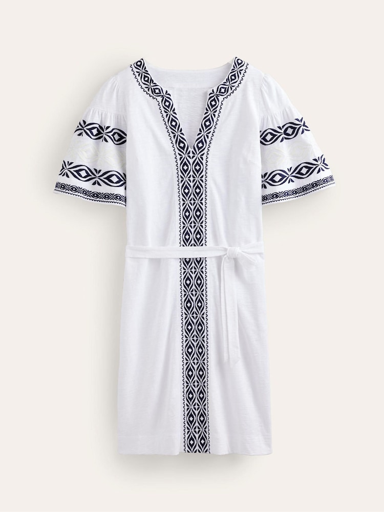Boden White 100% Cotton Embroidered Jersey Short Dress - Image 5 of 5
