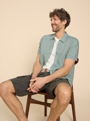 White Stuff Green Pembroke Short Sleeve 100% Linen Shirt - Image 1 of 7