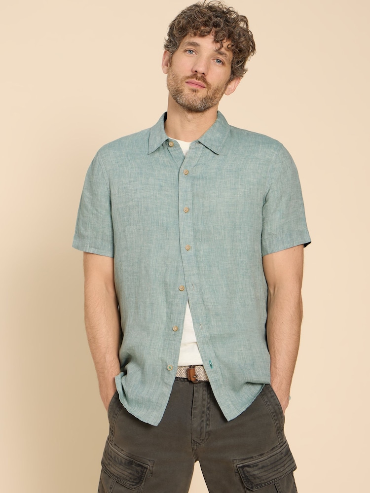 White Stuff Green Pembroke Short Sleeve 100% Linen Shirt - Image 2 of 7 White Stuff Green Pembroke Short Sleeve 100% Linen Shirt - Image 2 of 7