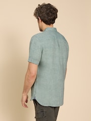 White Stuff Green Pembroke Short Sleeve 100% Linen Shirt - Image 3 of 7