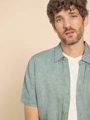 White Stuff Green Pembroke Short Sleeve 100% Linen Shirt - Image 4 of 7