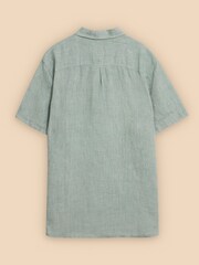 White Stuff Green Pembroke Short Sleeve 100% Linen Shirt - Image 6 of 7