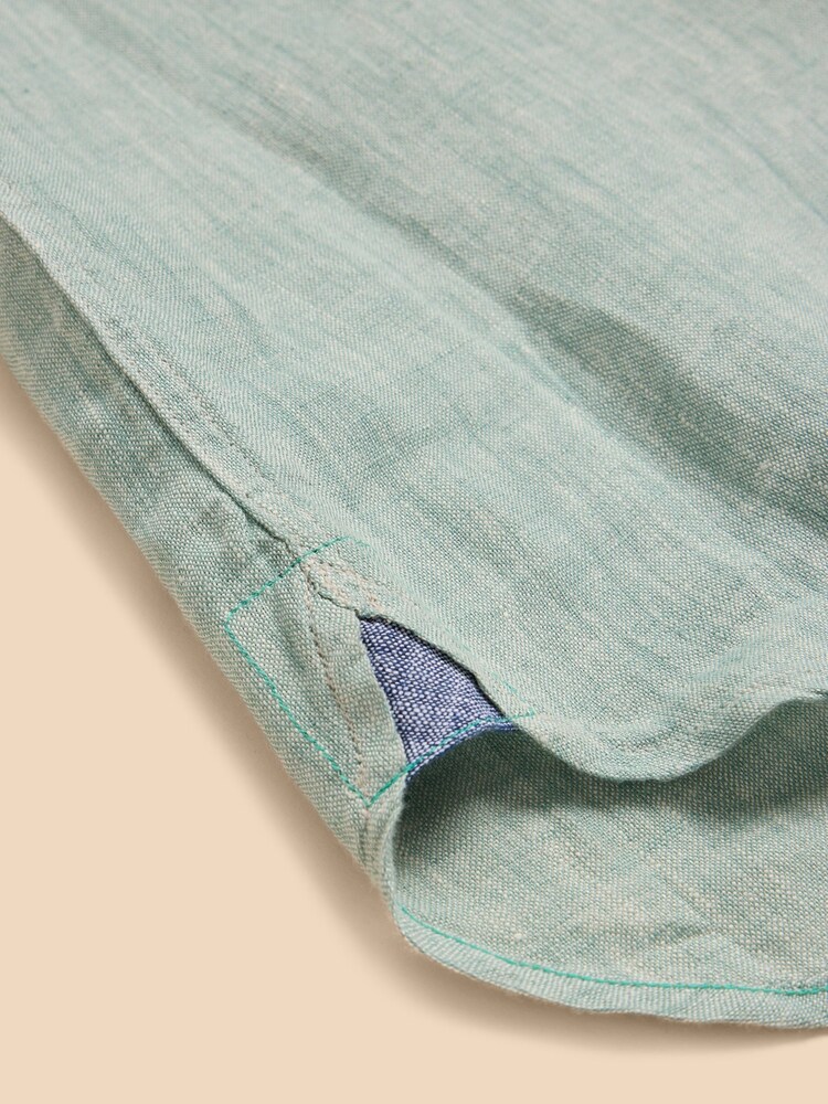 White Stuff Green Pembroke Short Sleeve 100% Linen Shirt - Image 7 of 7
