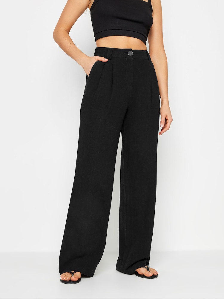 Long Tall Sally Black Linen Wide Leg Trousers - Image 2 of 5
