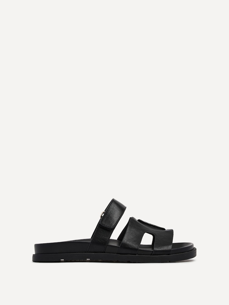 Linzi Black Emmy Gladiator Velcro Strap Flat Sliders - Image 2 of 5