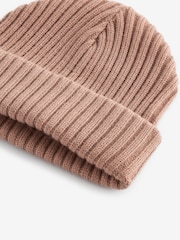 Tan Brown Rib Beanie Hat (1-16yrs) - Image 2 of 2
