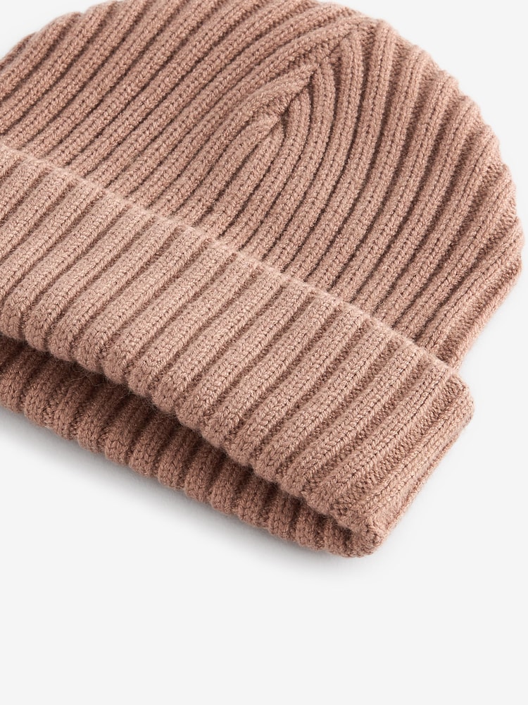 Tan Brown Rib Beanie Hat (1-16yrs) - Image 2 of 2