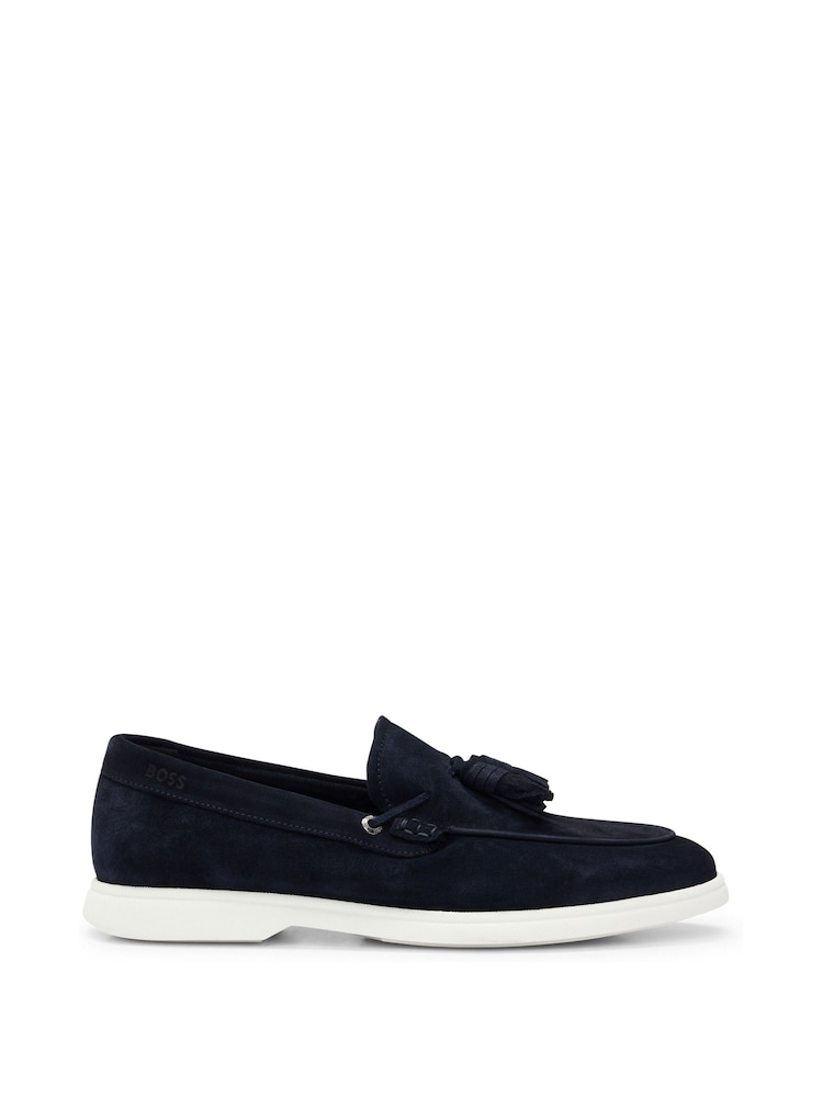 BOSS Blue Suede Slip-On Loafers With Tassel Trim - Image 2 of 5