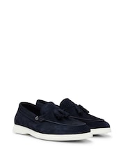 BOSS Blue Suede Slip-On Loafers With Tassel Trim - Image 3 of 5