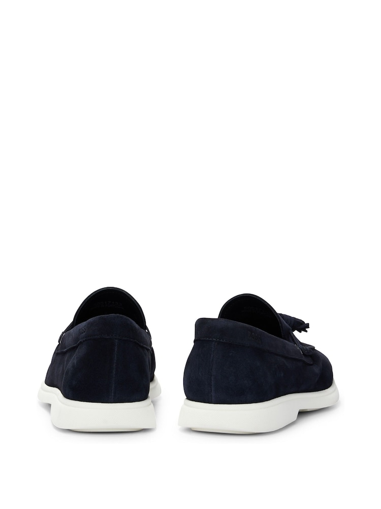 BOSS Blue Suede Slip-On Loafers With Tassel Trim - Image 4 of 5